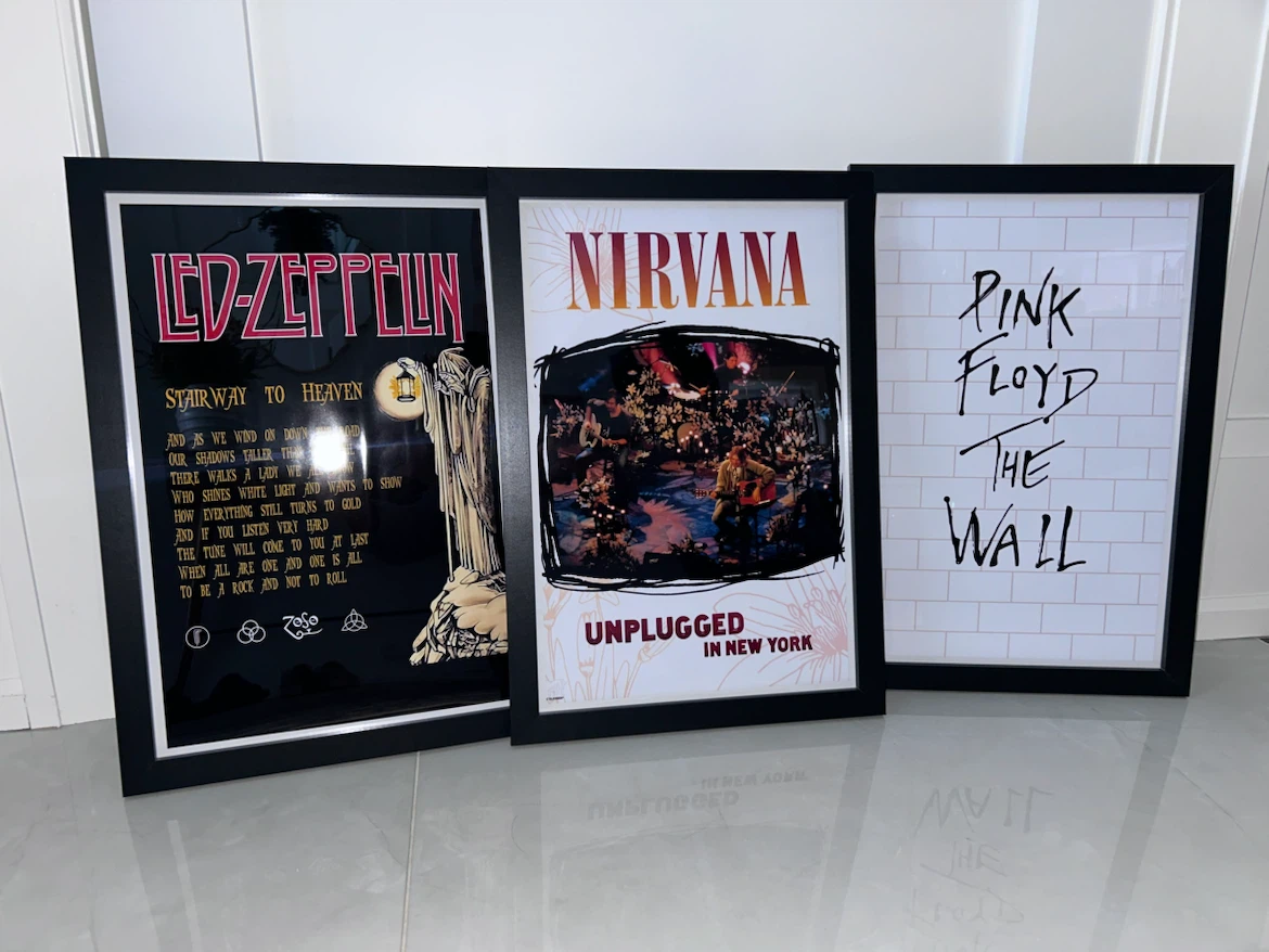 Framed Music Posters - Led Zeppelin, Nirvana, Pink Floyd