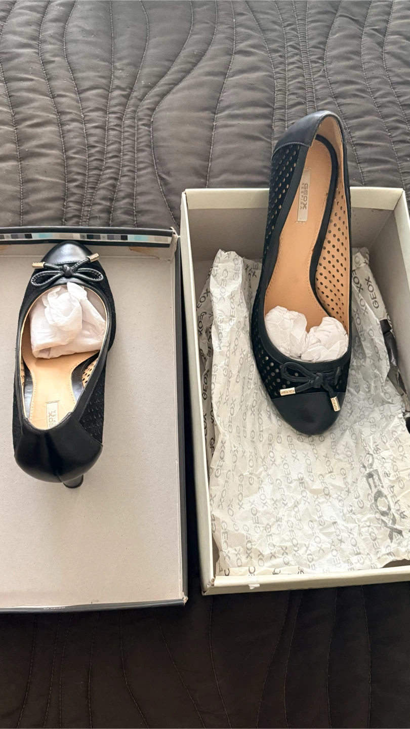 Geox Black Leather Perforated Heels - Size 8 US / 38 EU