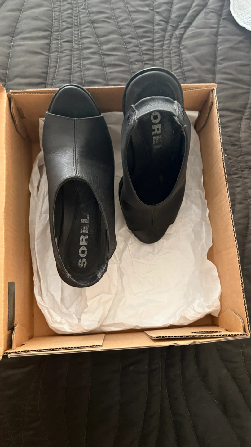 Sorel After Hours Slingback Wedge Heels Black Size 7.5