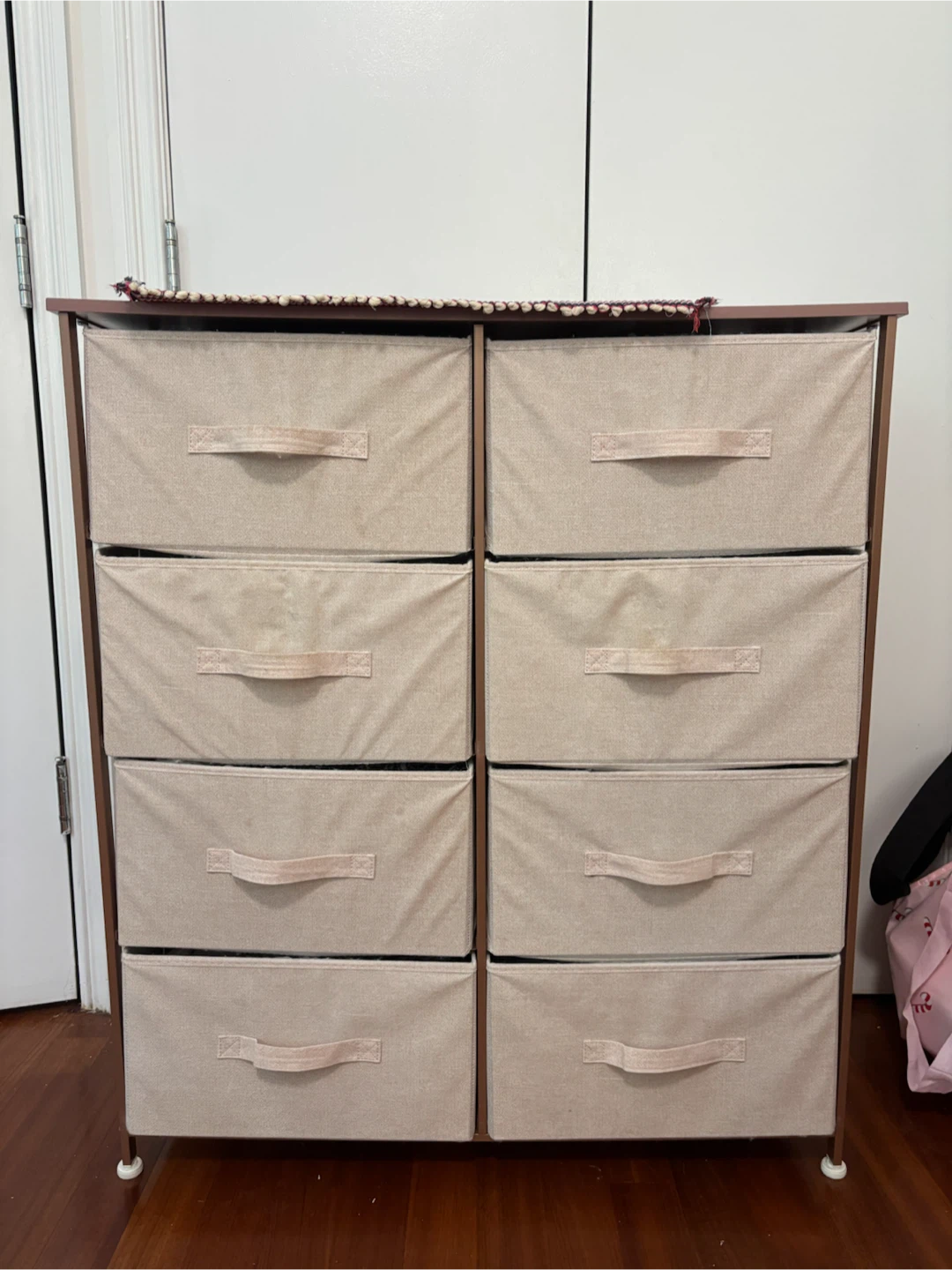 Pink 8-Drawer Dresser with Wooden Top