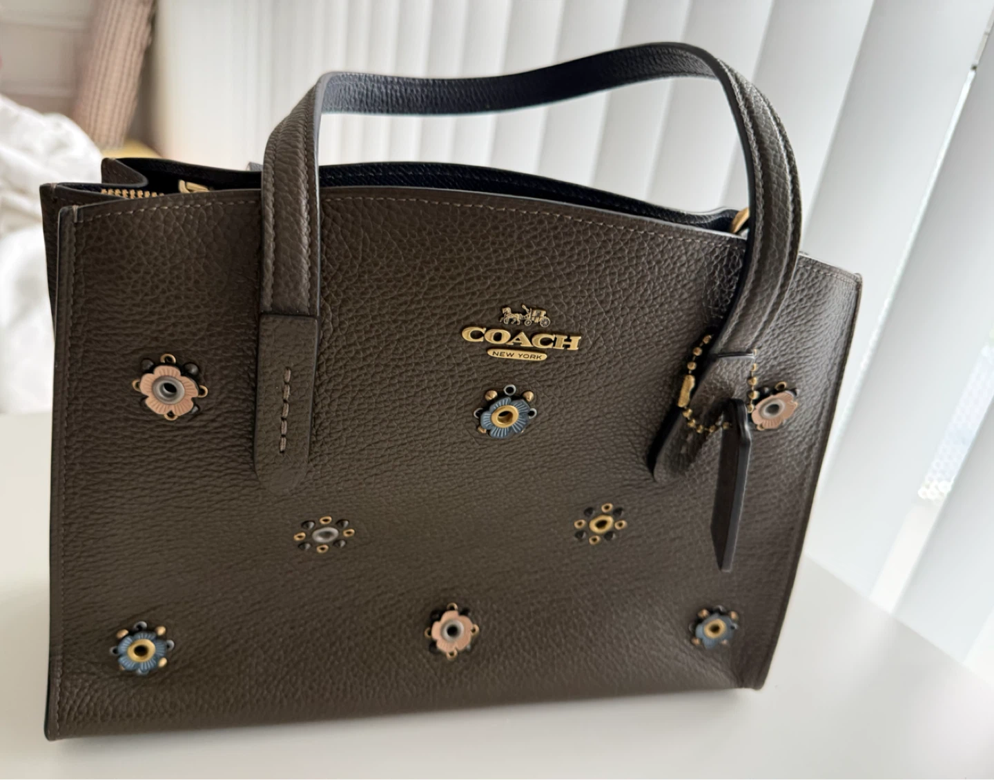 Coach Floral Embellished Leather Tote Bag - photo 3