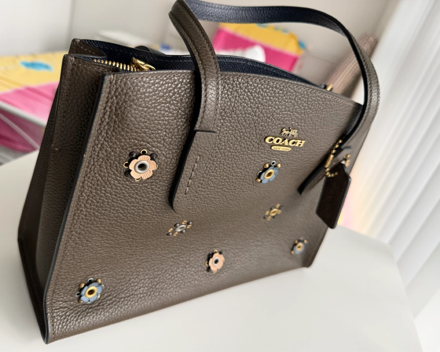 Coach Floral Embellished Leather Tote Bag