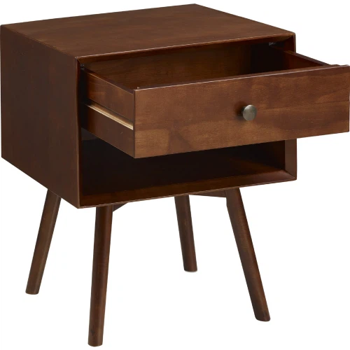 New Mid Century 1 Drawer Solid Wood Nightstand - Walnut Finish - photo 3