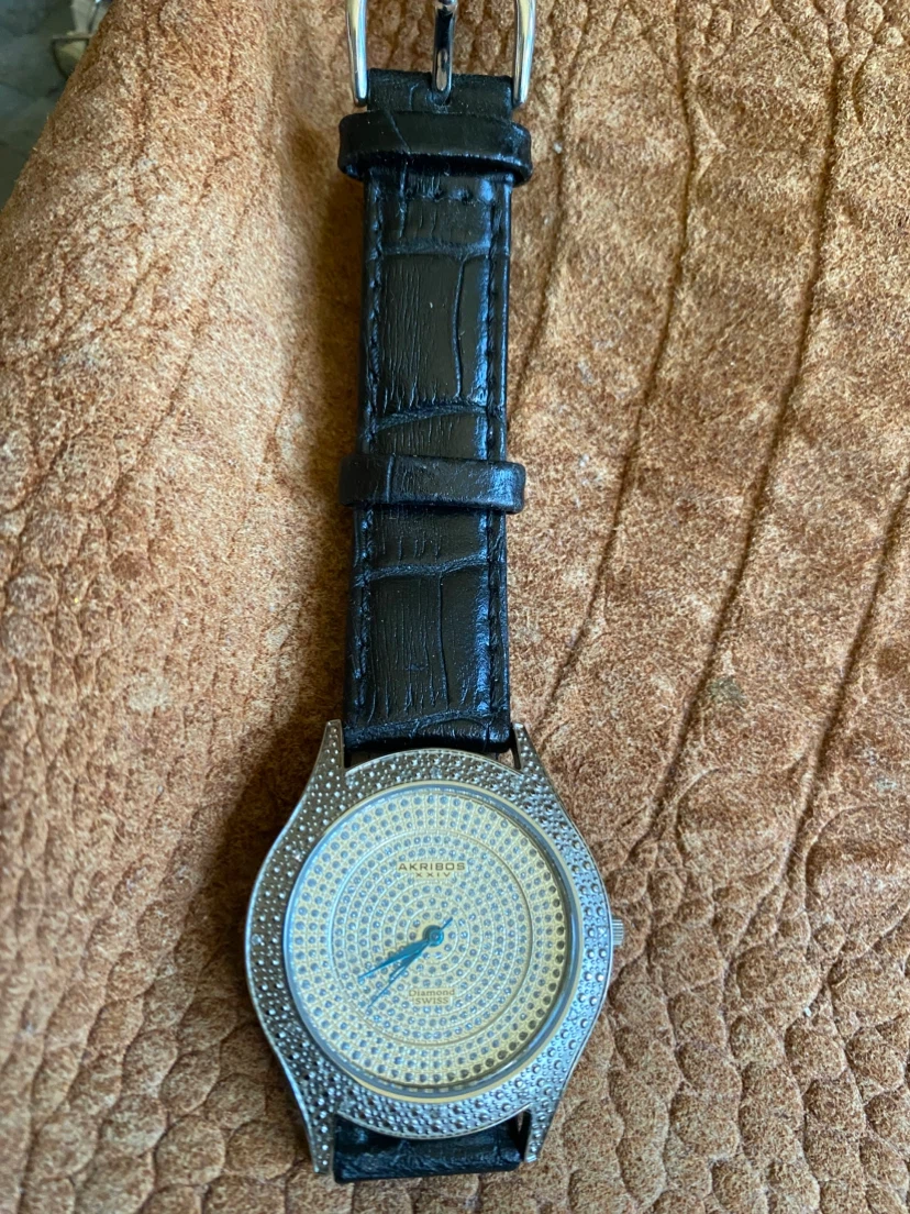 Akribos XXIV AK464BU Diamond Markers Leather Strap Watch