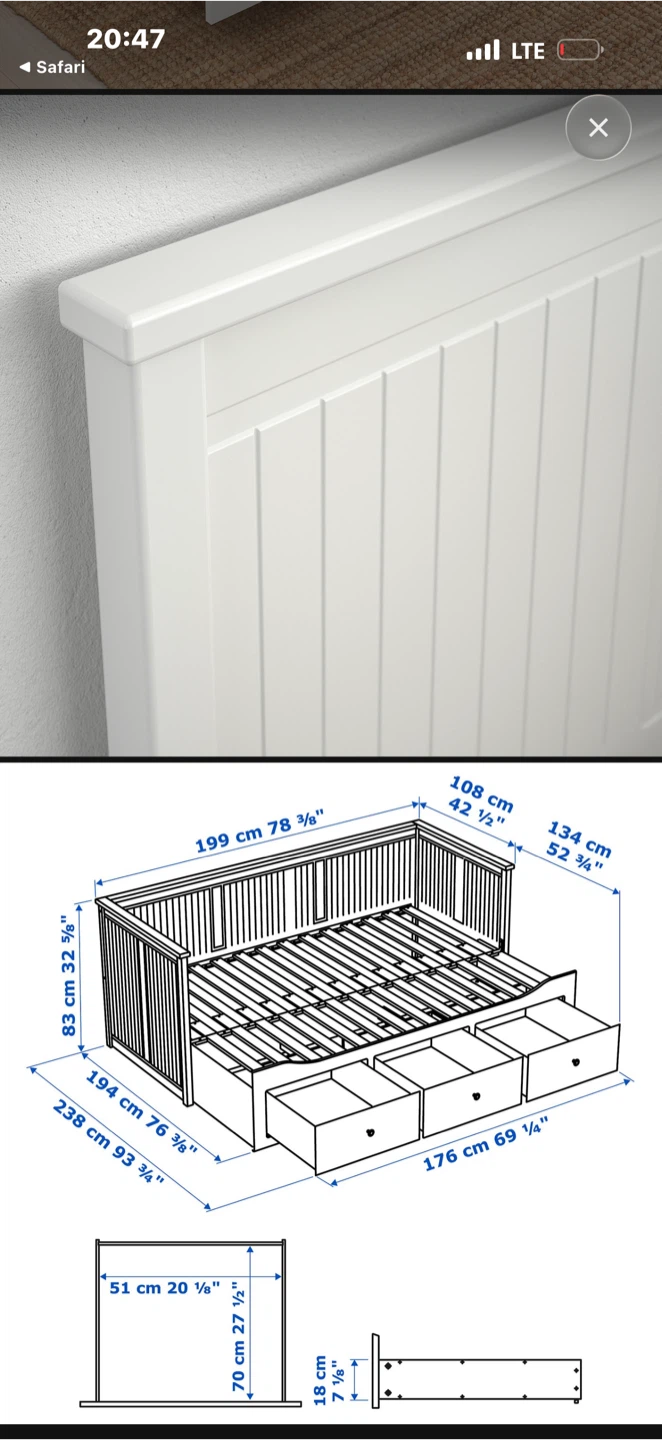 IKEA HEMNES Daybed Frame with 3 Drawers - White, Twin - photo 2