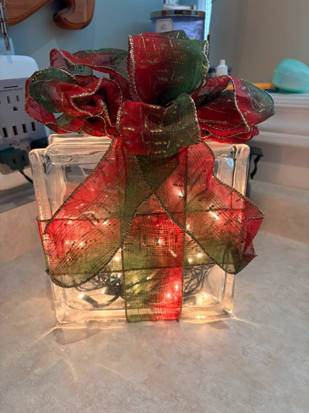 Glass block holiday light decoration