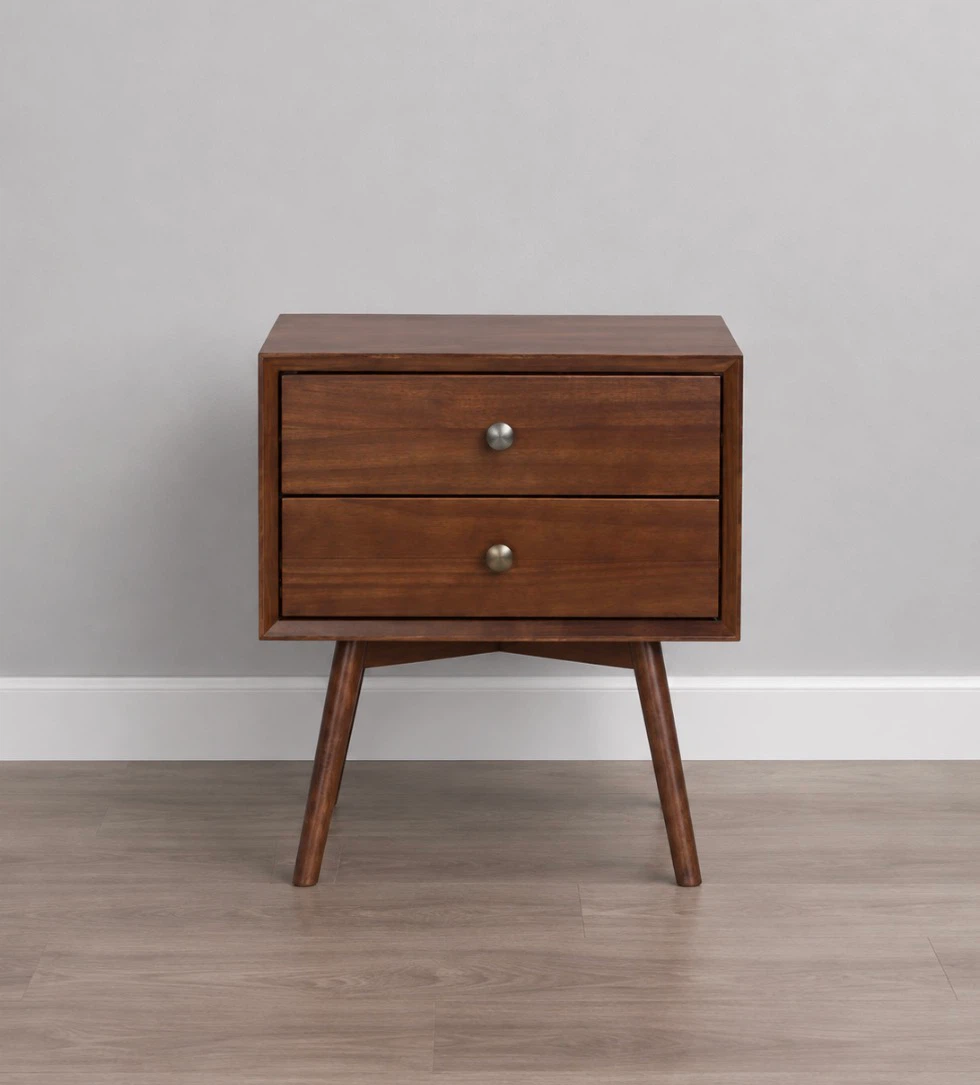 New Mid Century 2-Drawer Solid Wood Nightstand