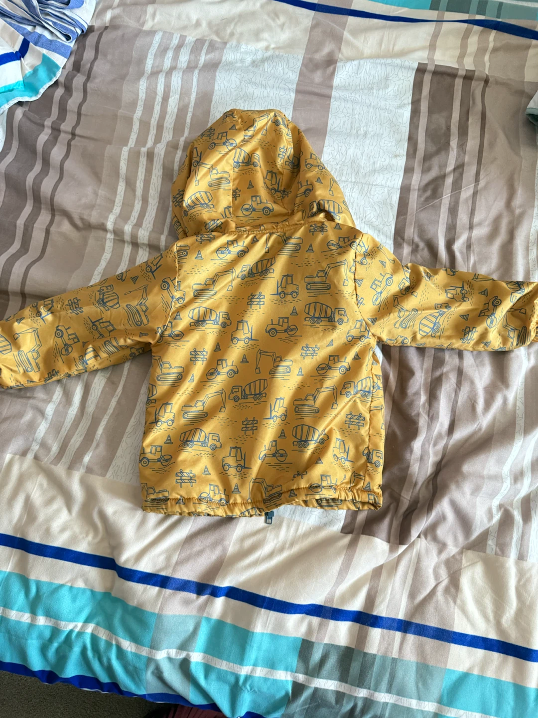 Kids Yellow Construction Print Hooded Fall Jacket - photo 2