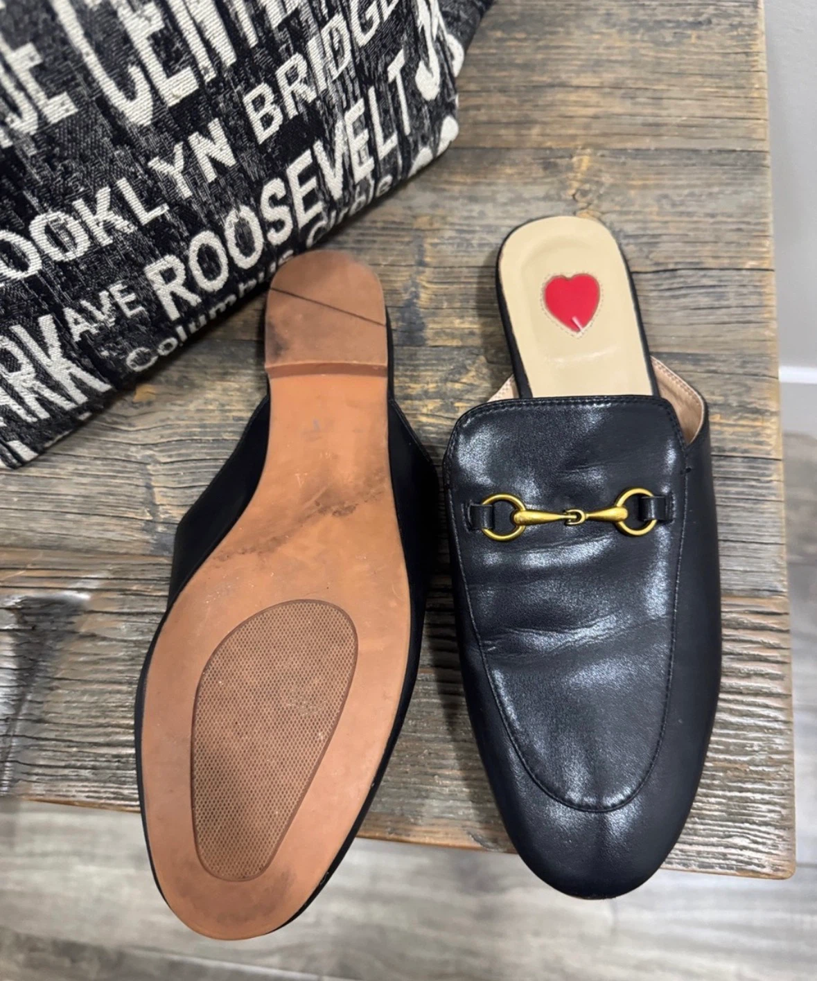 Black faux Leather Slip-On “princeton” Mules - size 9.5 - photo 3