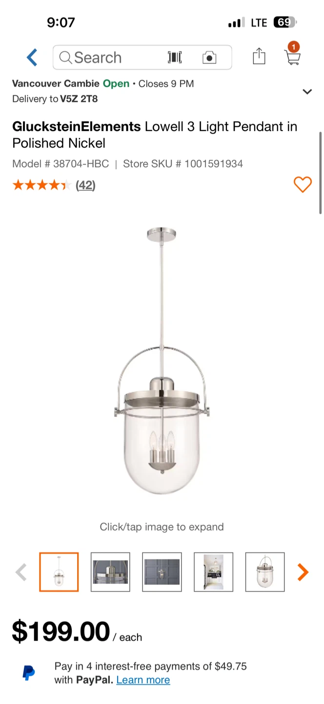 GlucksteinElements Lowell 3 Light Pendant in Polished Nickel