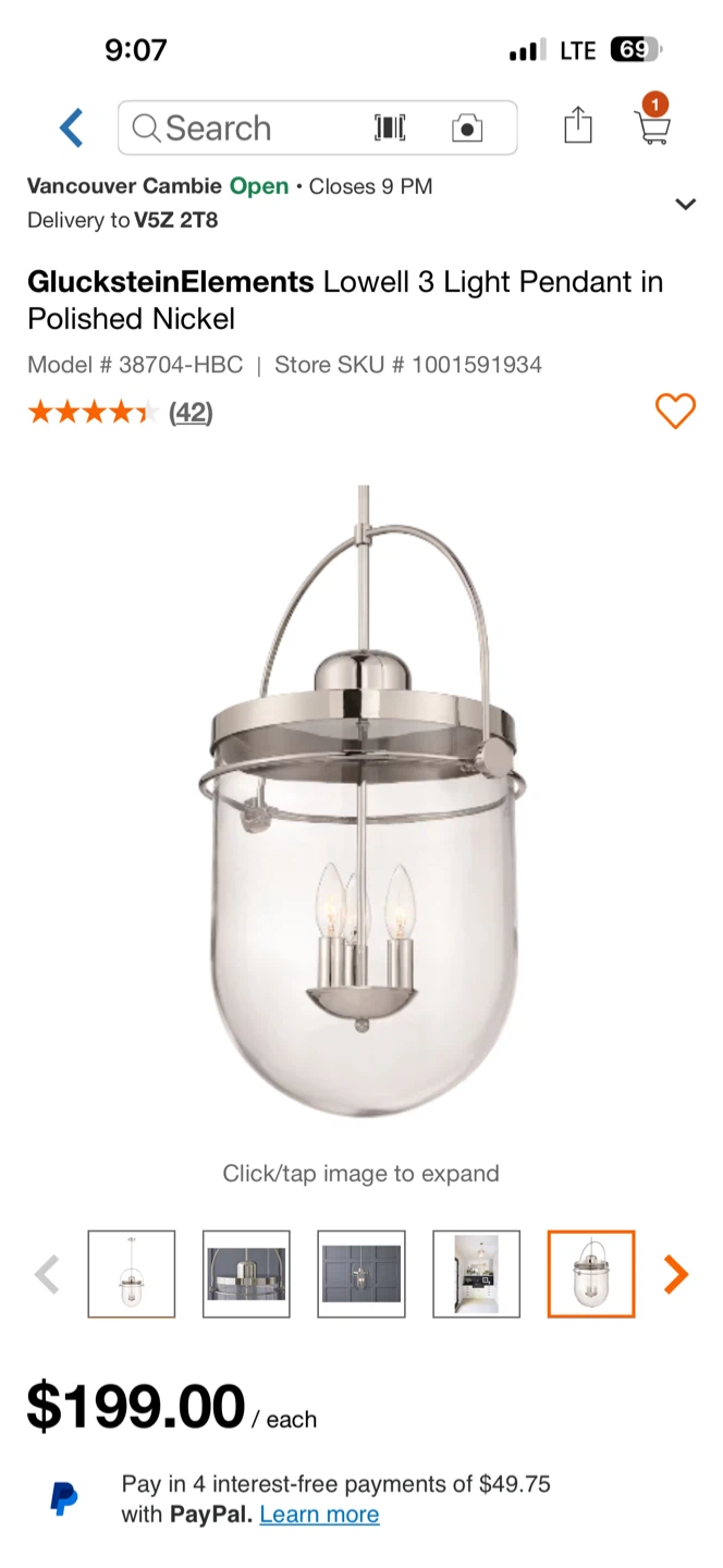 GlucksteinElements Lowell 3 Light Pendant in Polished Nickel - photo 3