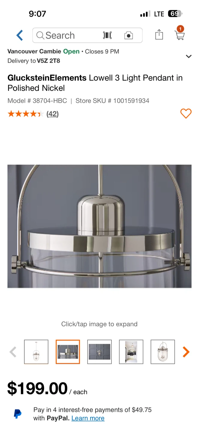 GlucksteinElements Lowell 3 Light Pendant in Polished Nickel - photo 4