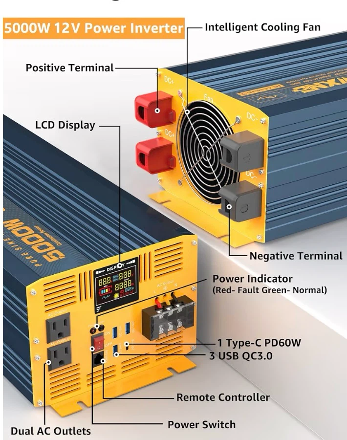 5000W 12V Pure Sine Wave Power Inverter - photo 2