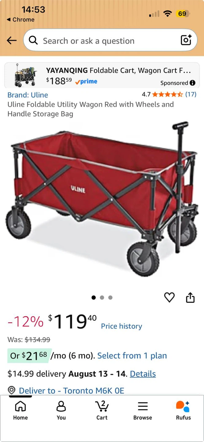 Uline Foldable Utility Wagon Red - photo 2