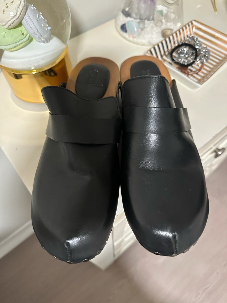 ZARA Black Leather Clogs Women's Shoes