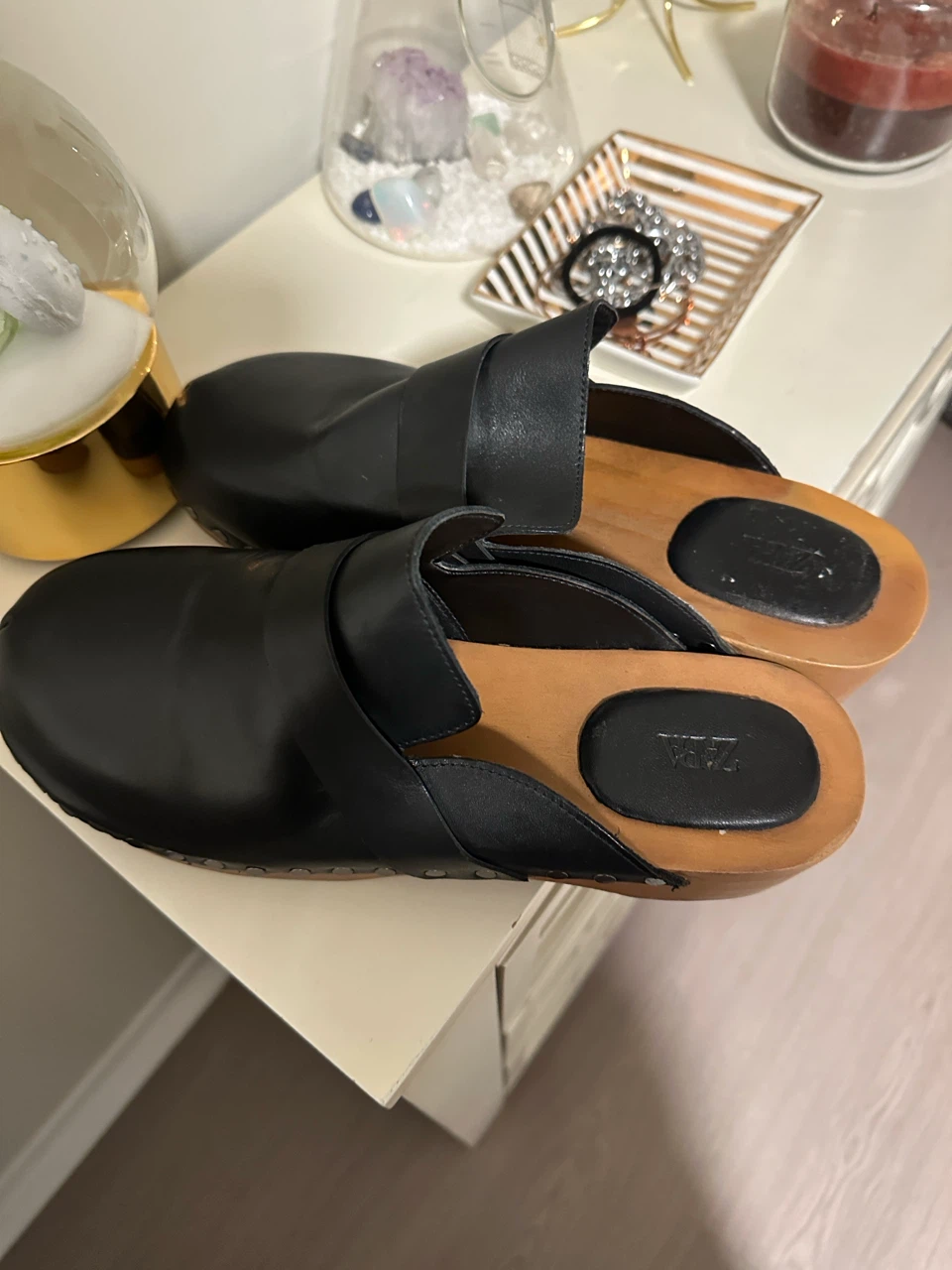 ZARA Black Leather Clogs Women's Shoes - photo 4