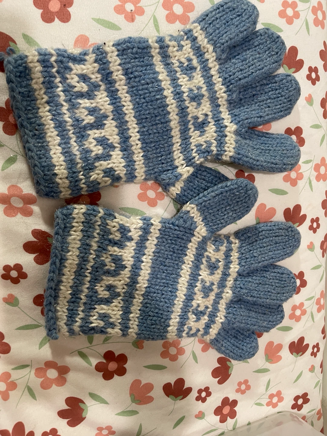 Blue and White Striped Knit Fingerless Gloves