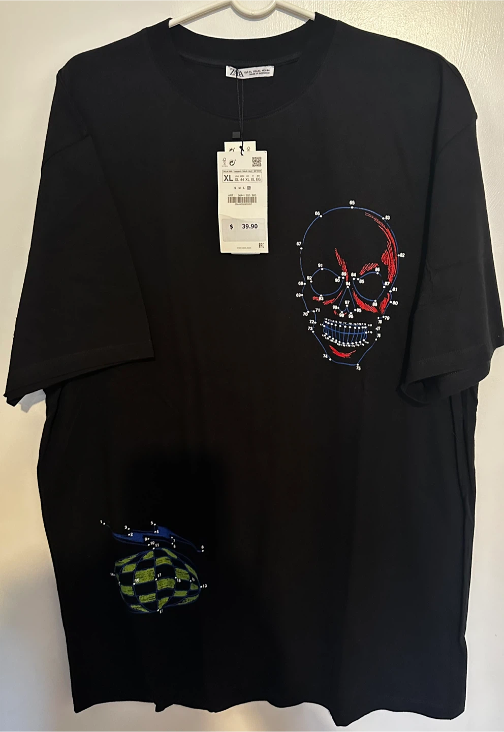 Zara Black Skull Graphic T-Shirt XL - photo 2