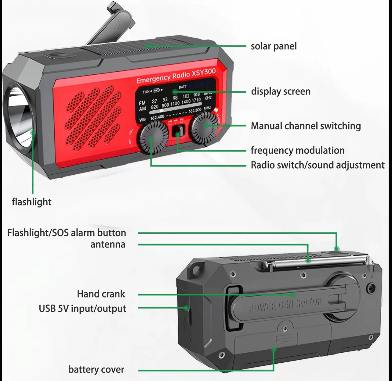 Multi-function Handheld Emergency Radio XSY300 with Flashlight - photo 4