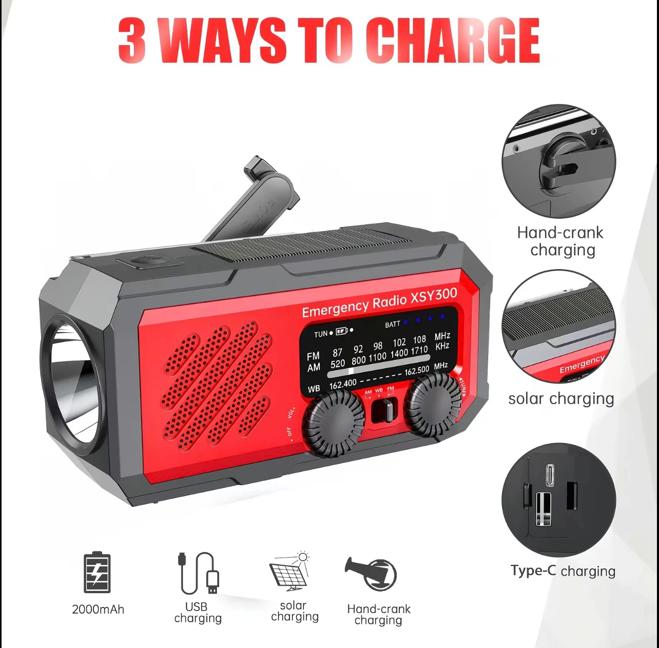 Multi-function Handheld Emergency Radio XSY300 with Flashlight - photo 5