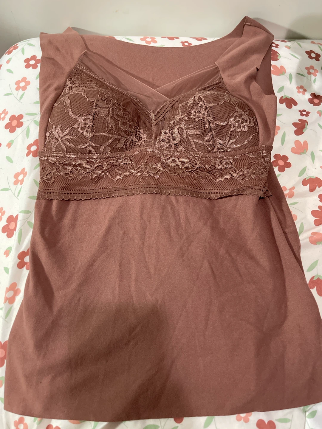 Women's Lace Bralette Tank Top - Rose Brown