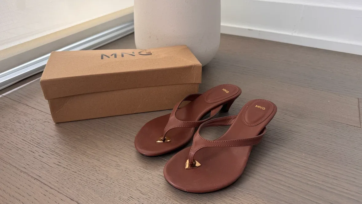 MNG Brown Thong Heeled Sandals