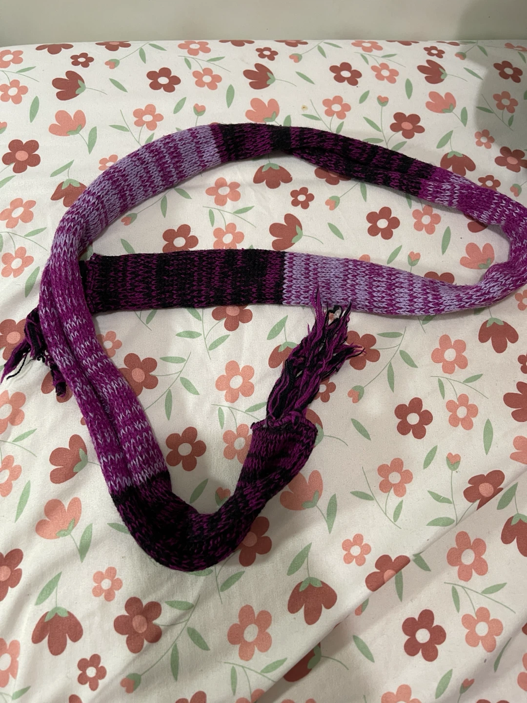 Purple and Black Striped Knit Scarf