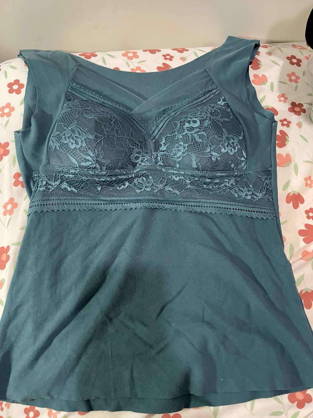 Teal Lace Trim Cami Tank Top