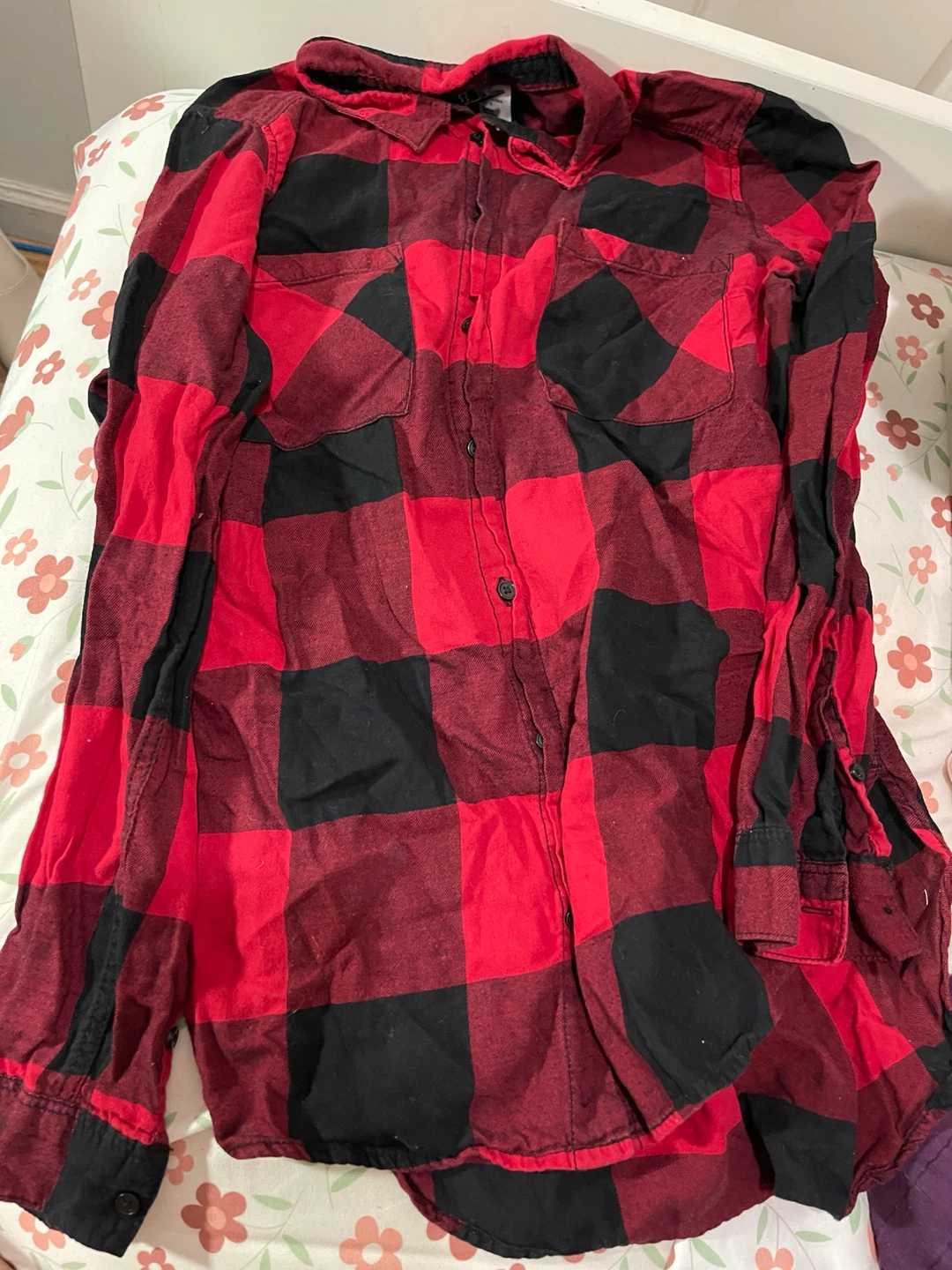 Red and Black Plaid Button-Up Shirt