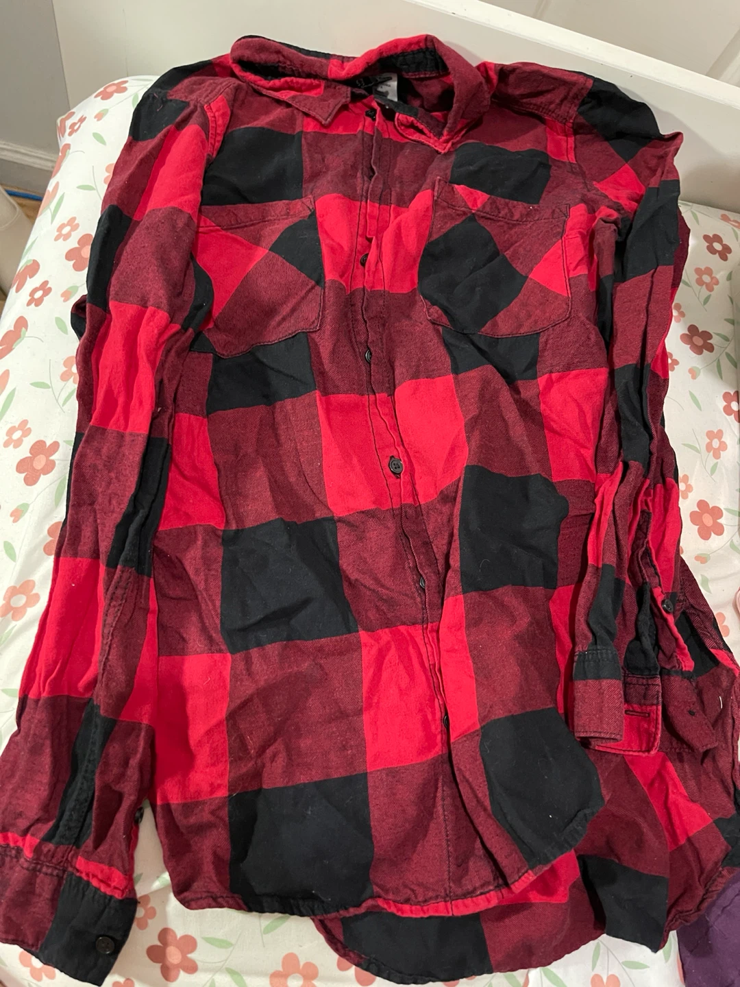 Red and Black Plaid Button-Up Shirt - photo 2