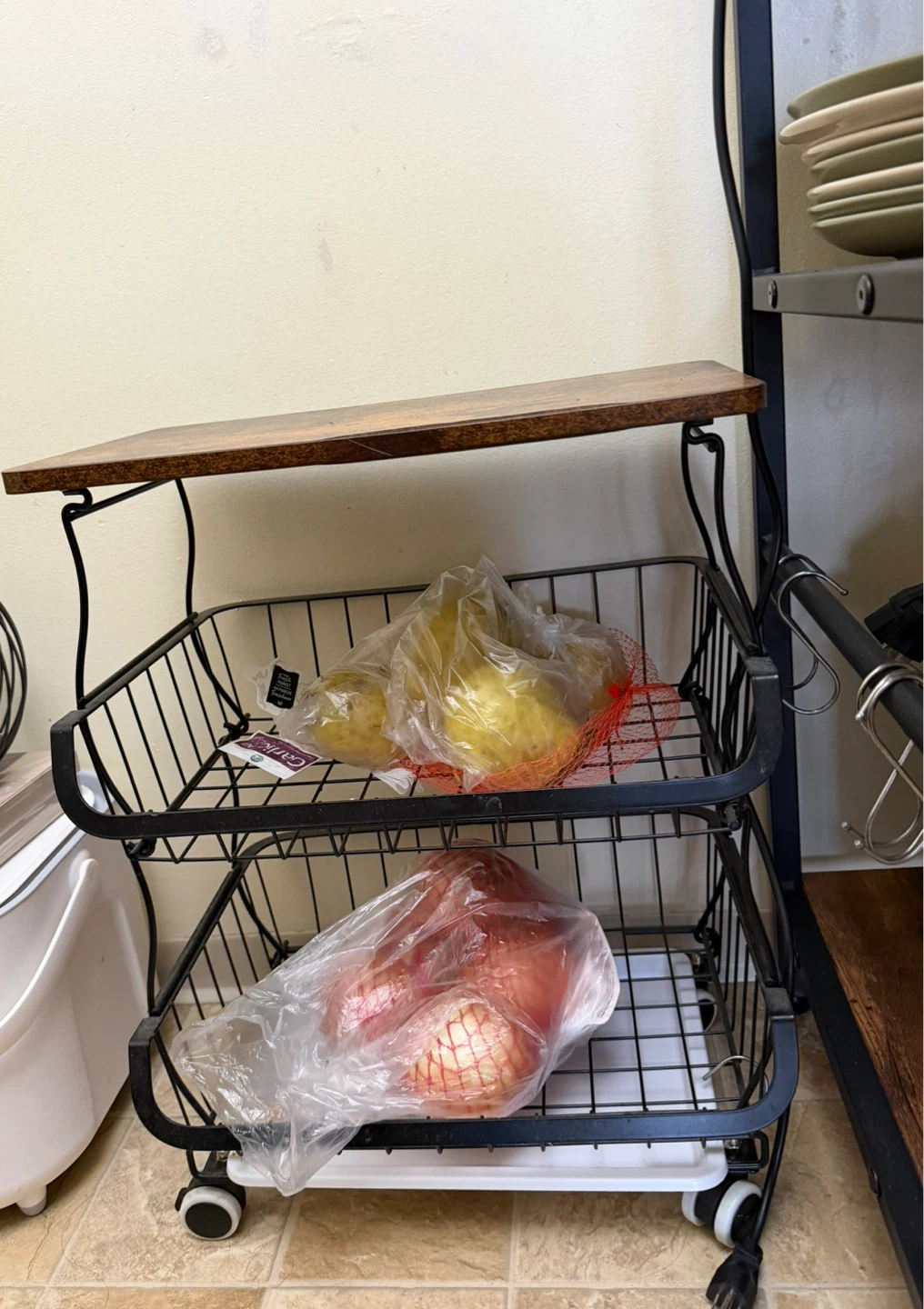 2-Tier Rolling Storage Cart with Wood Top