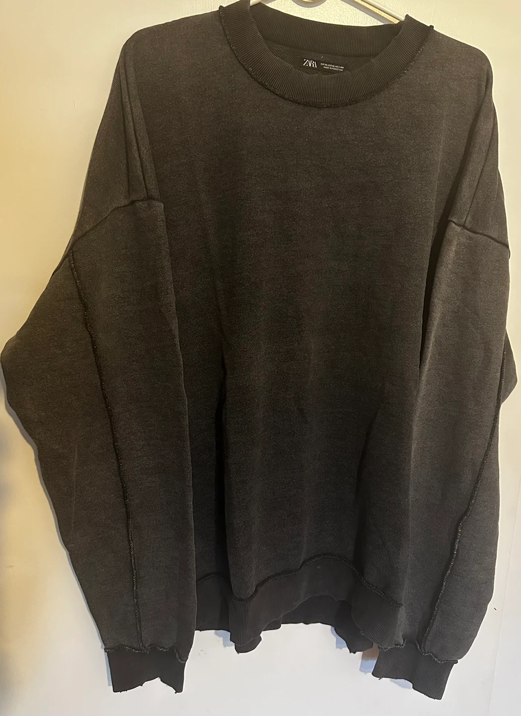 ZARA Washed Black Oversized Crewneck Sweatshirt