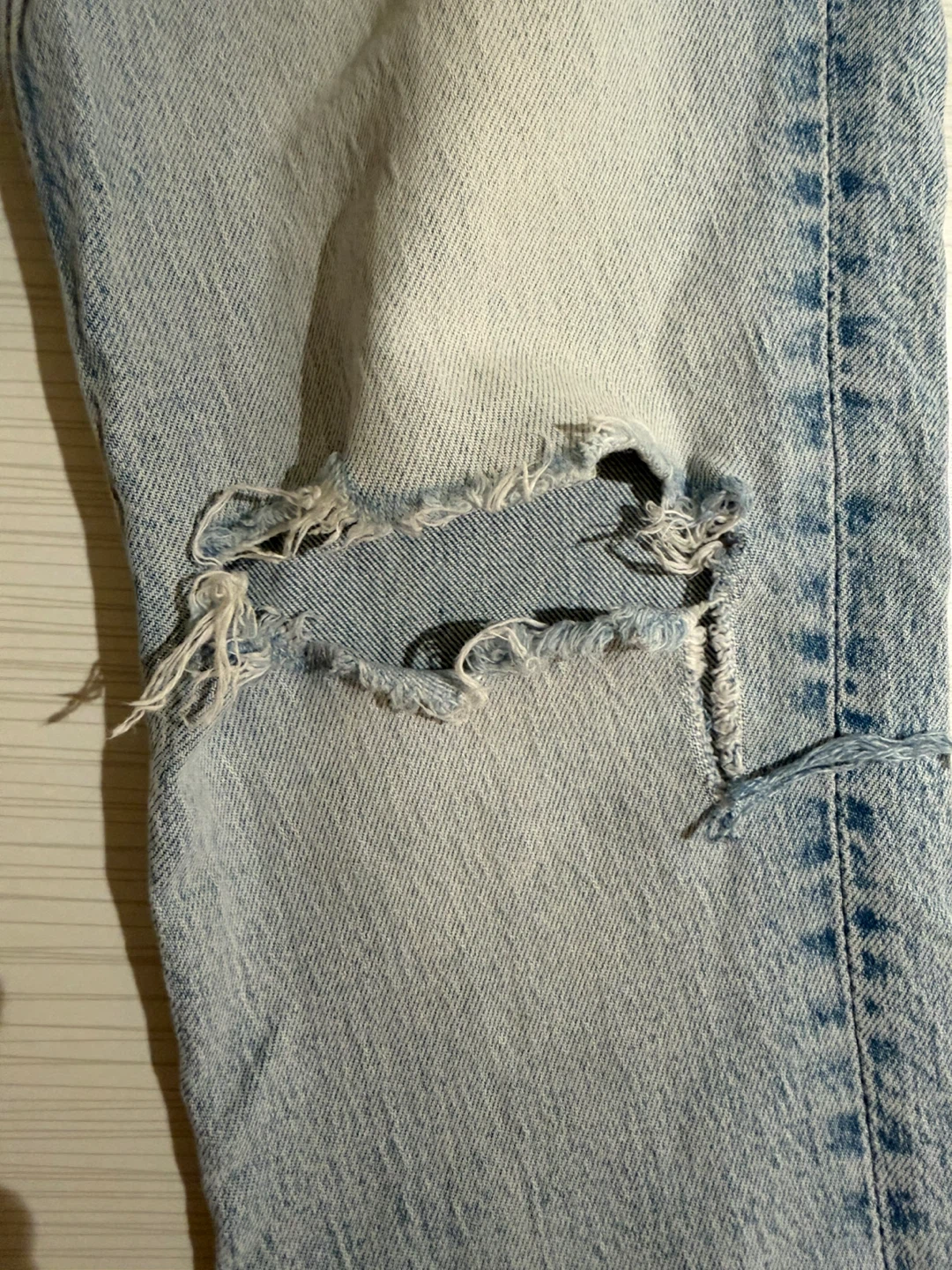 Light Wash Distressed Denim Jeans - photo 3