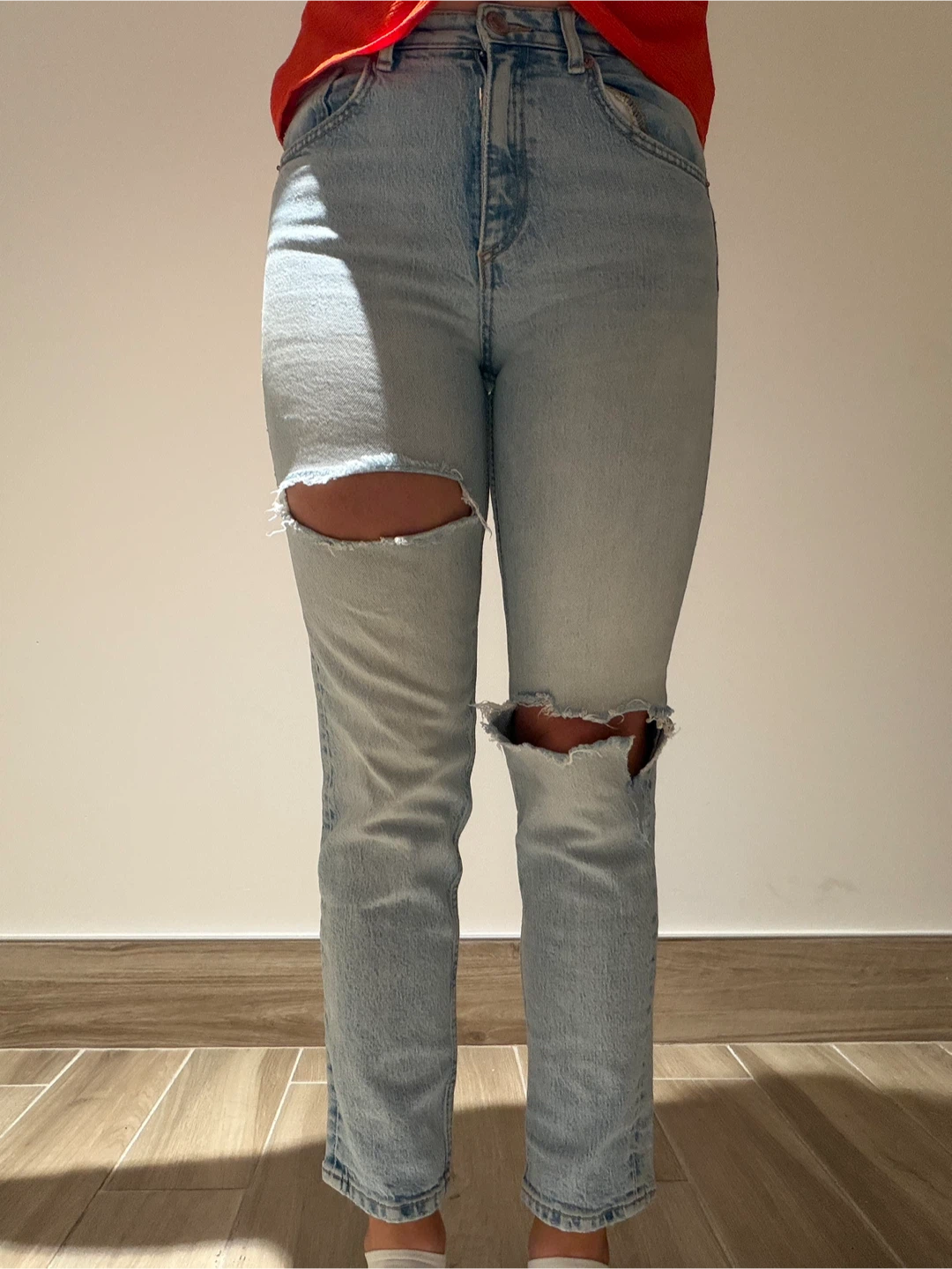 Light Wash Distressed Denim Jeans - photo 5