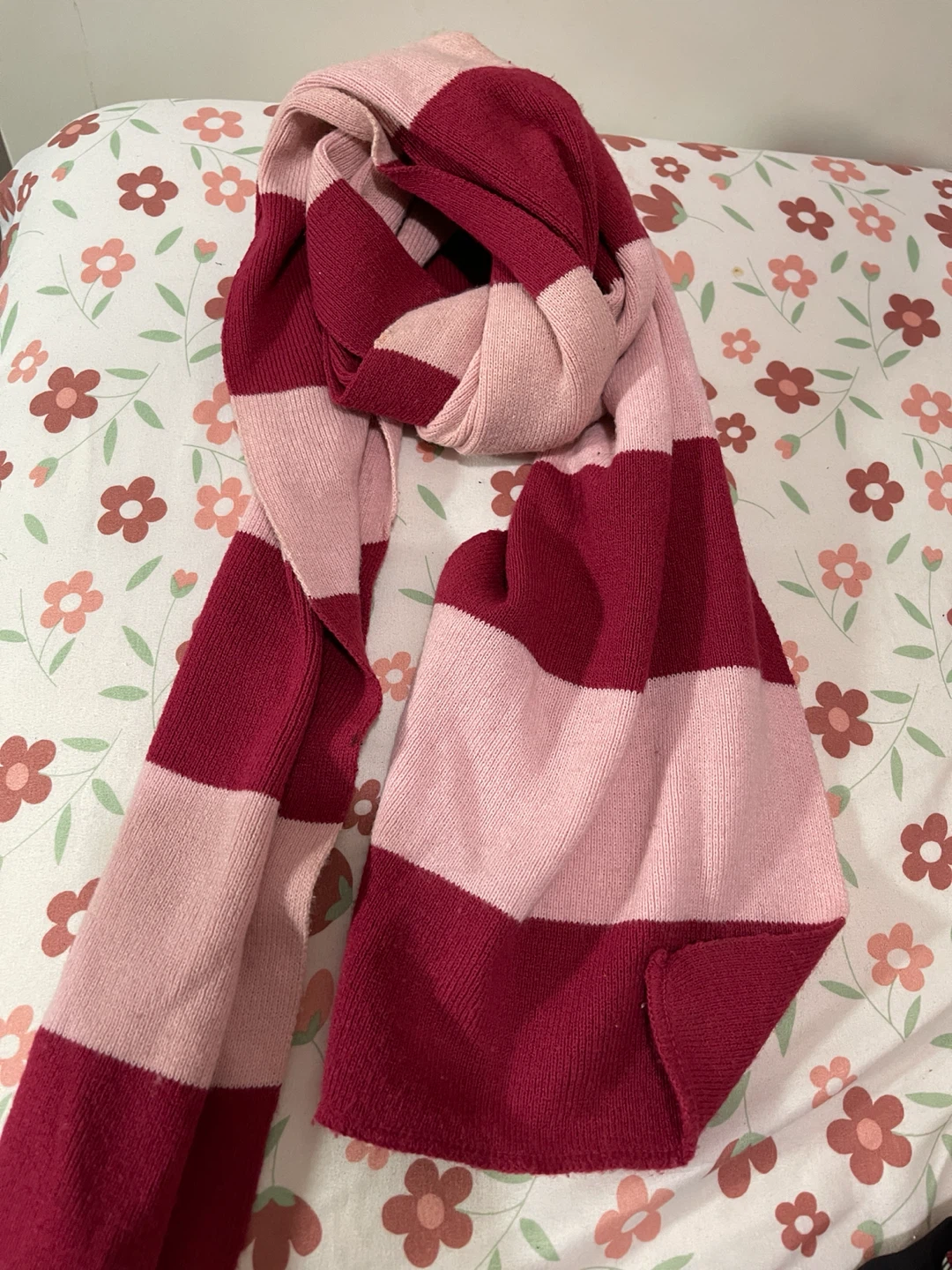 Pink and Red Striped Scarf
