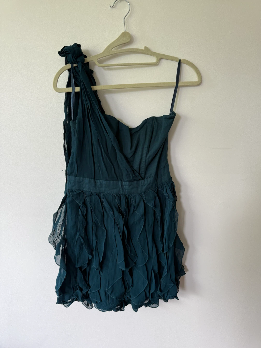 Women's Dark Teal One-Shoulder Ruffle Dress