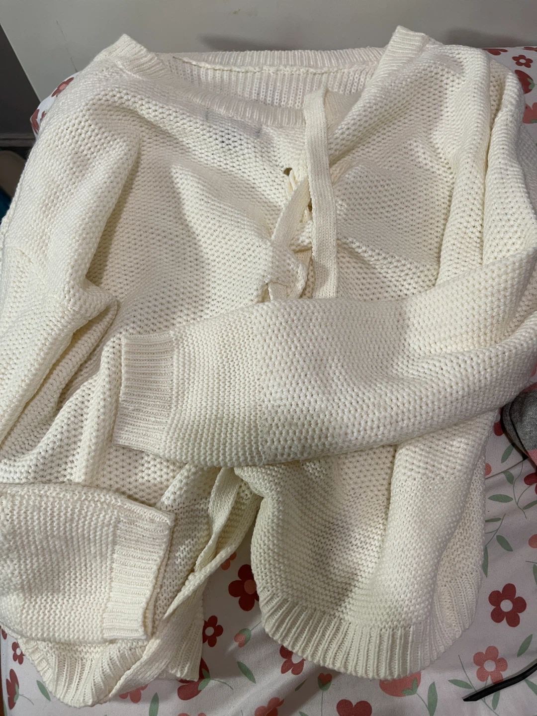 White Knit Lace-Up Sweater - photo 2