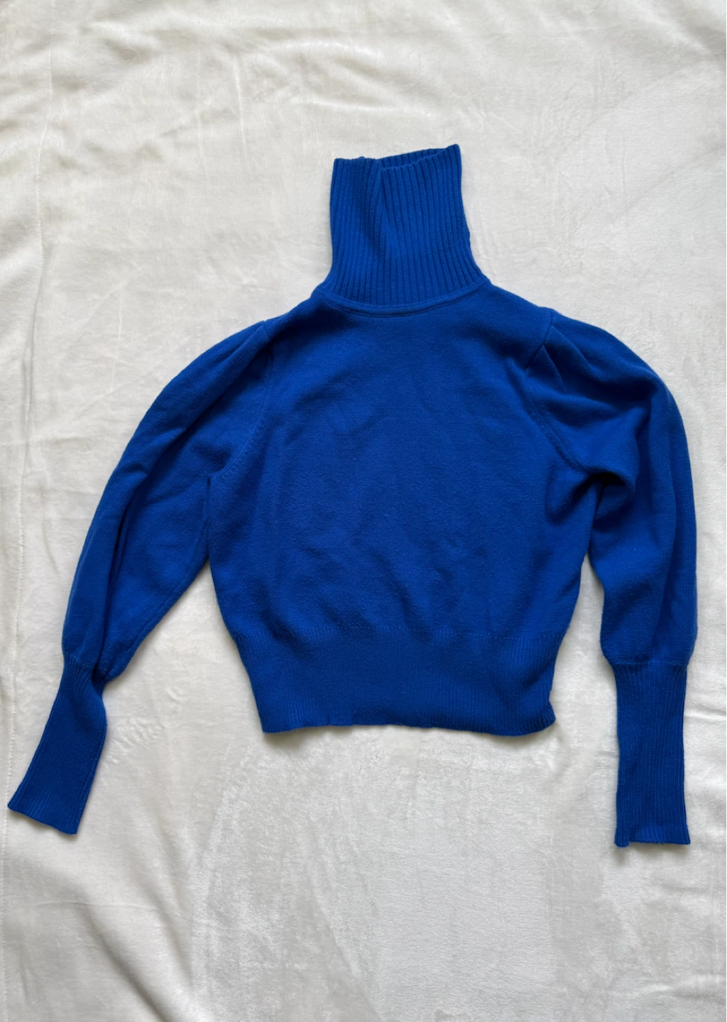 Royal Blue Turtleneck Sweater with Balloon Sleeves