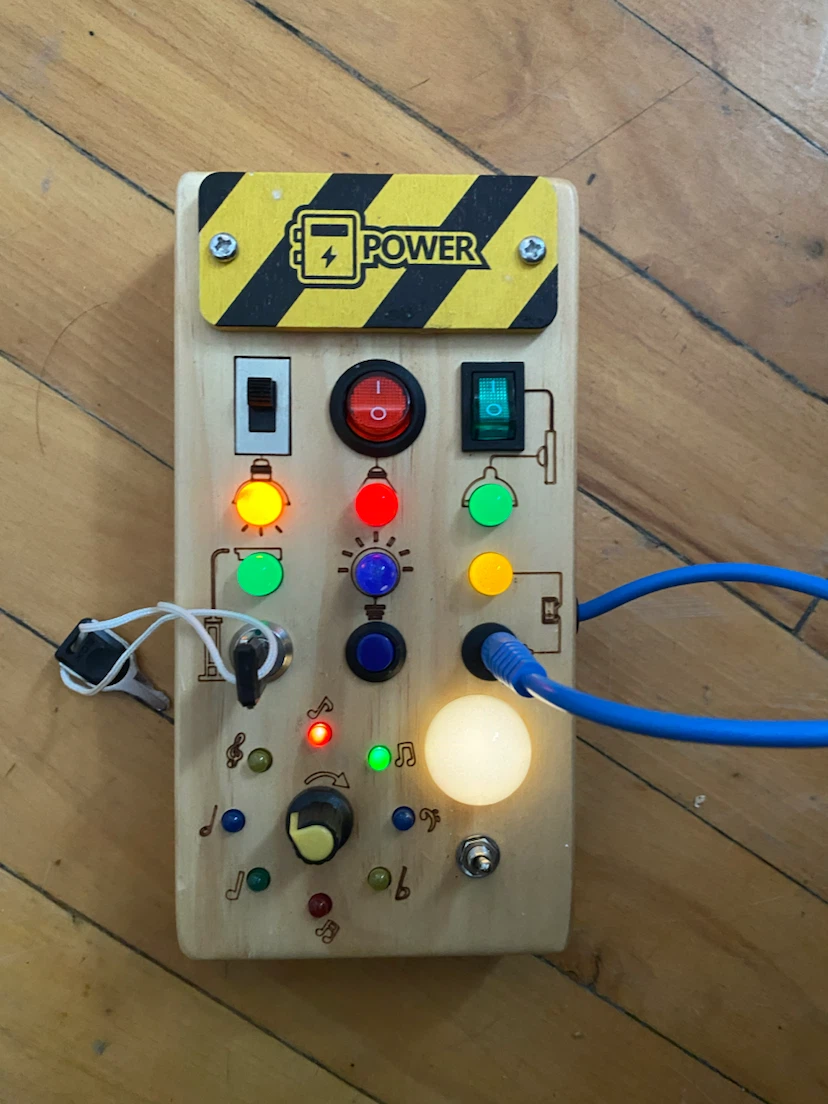 Wooden LED Busy Board for Toddlers – Light-Up Activity Toy