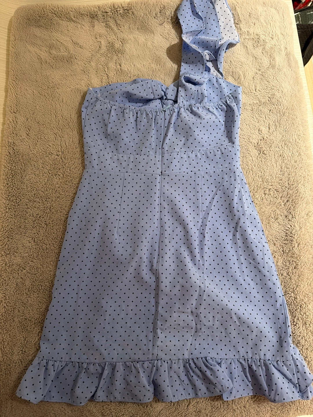 Light Blue Polka Dot One-Shoulder Mini Dress - photo 2