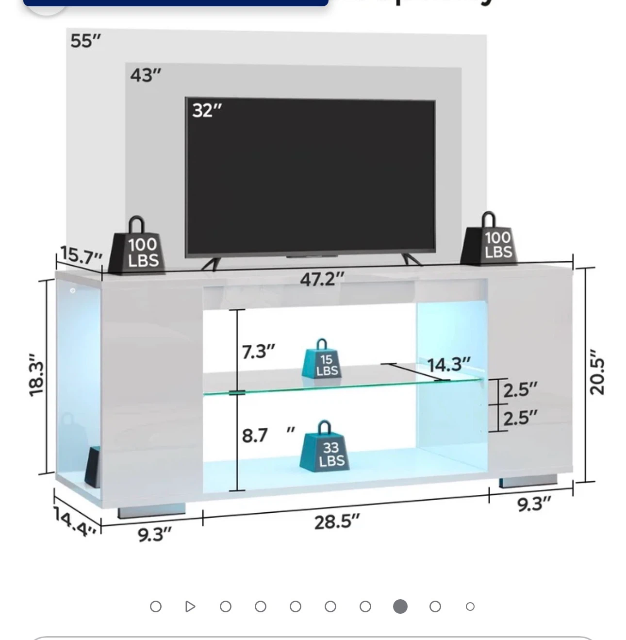 White High Gloss TV Stand with LED Lights - photo 2