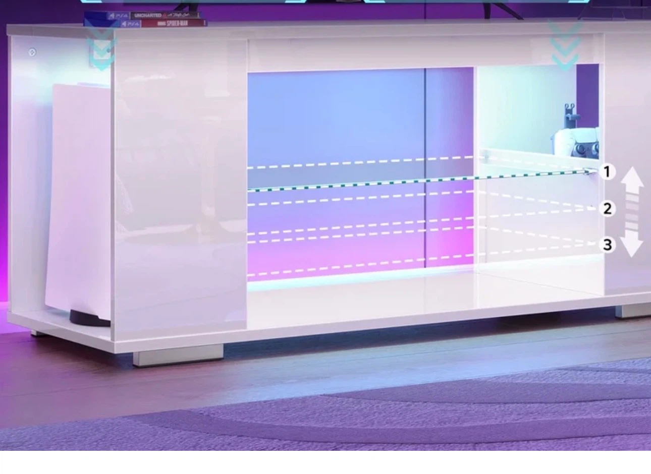 White High Gloss TV Stand with LED Lights - photo 3