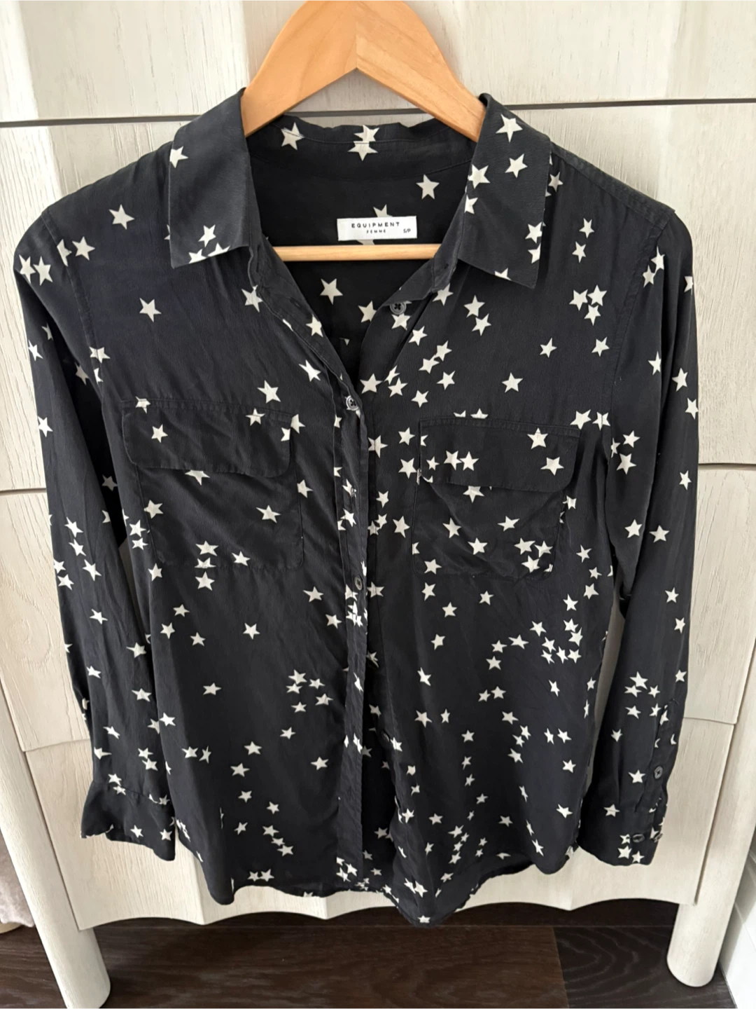 EQUIPMENT FEMME Black Star Print Silk Button-Up Shirt