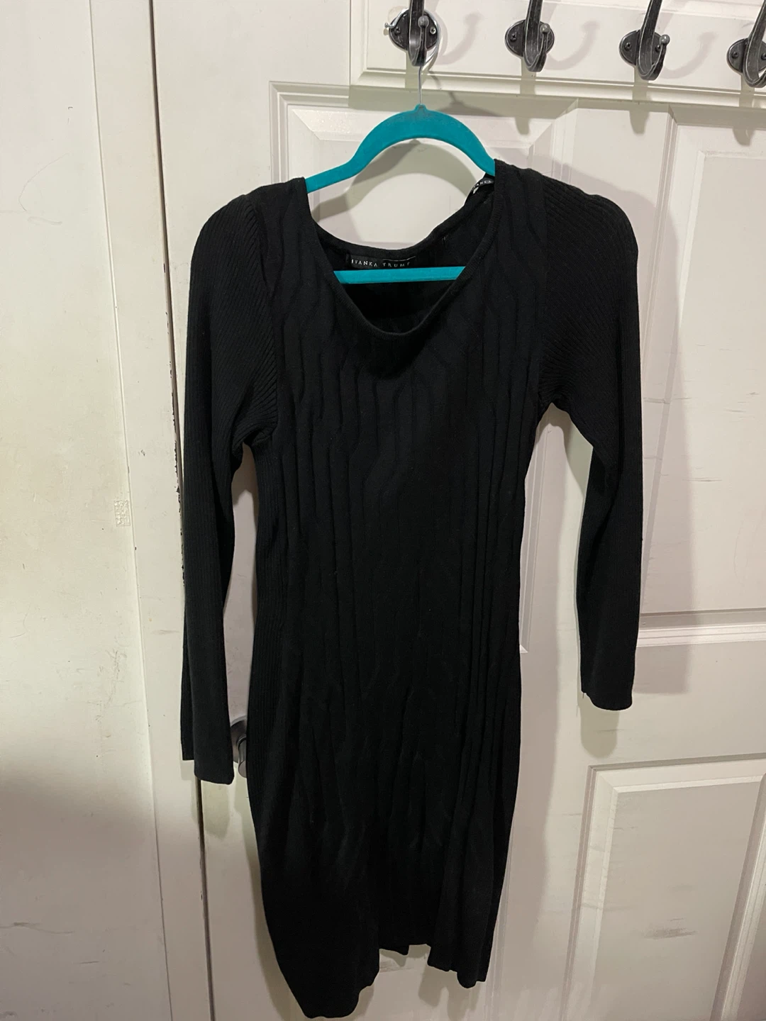 Ivanka Trump Black Ribbed Long Sleeve Dress