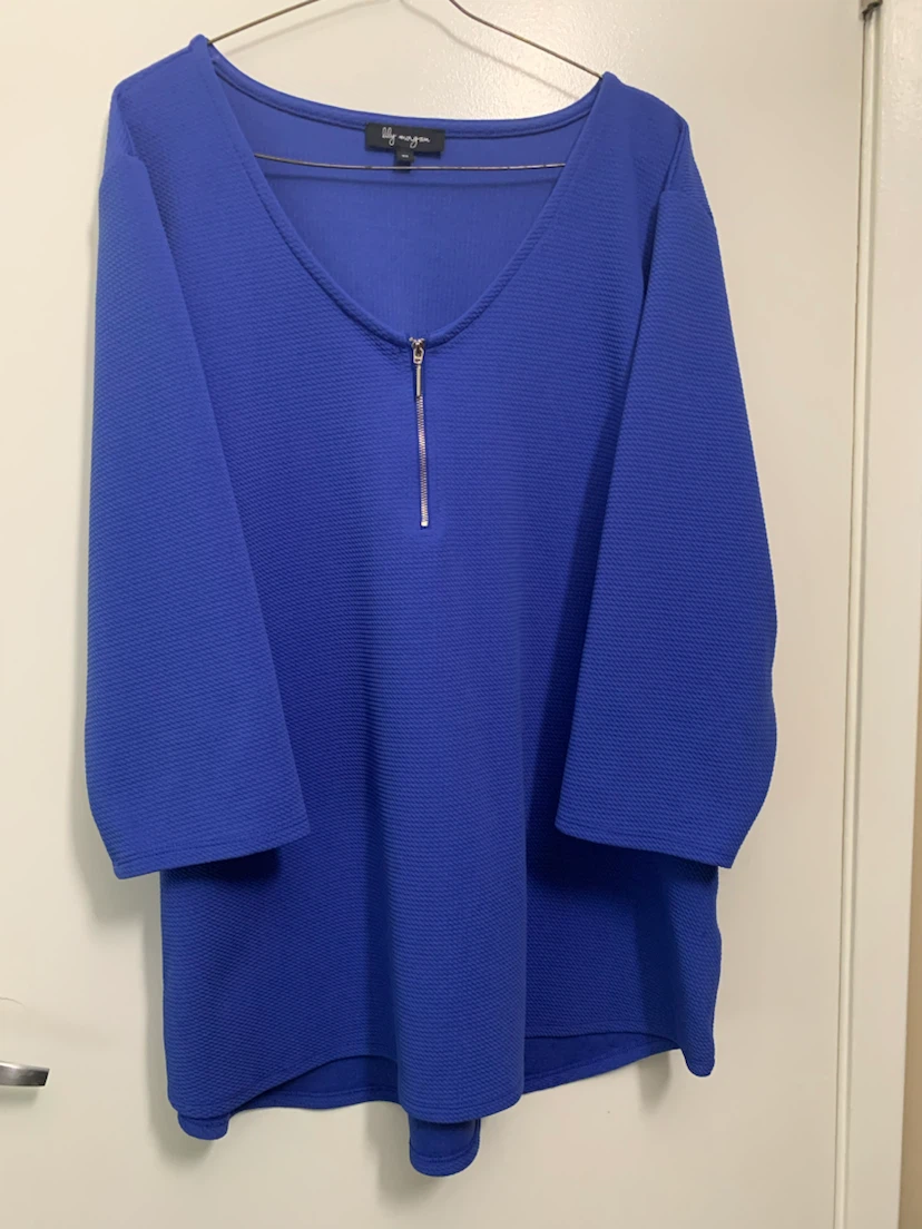 Lily Morgan Blue Textured 3/4 Sleeve Top