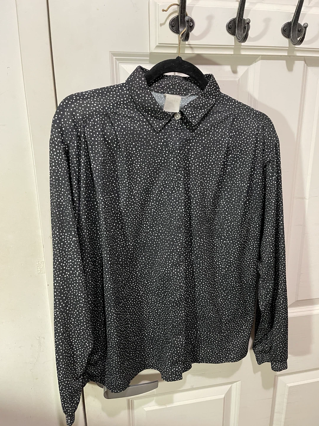 Black and White Polka Dot Long Sleeve Button-Up Shirt