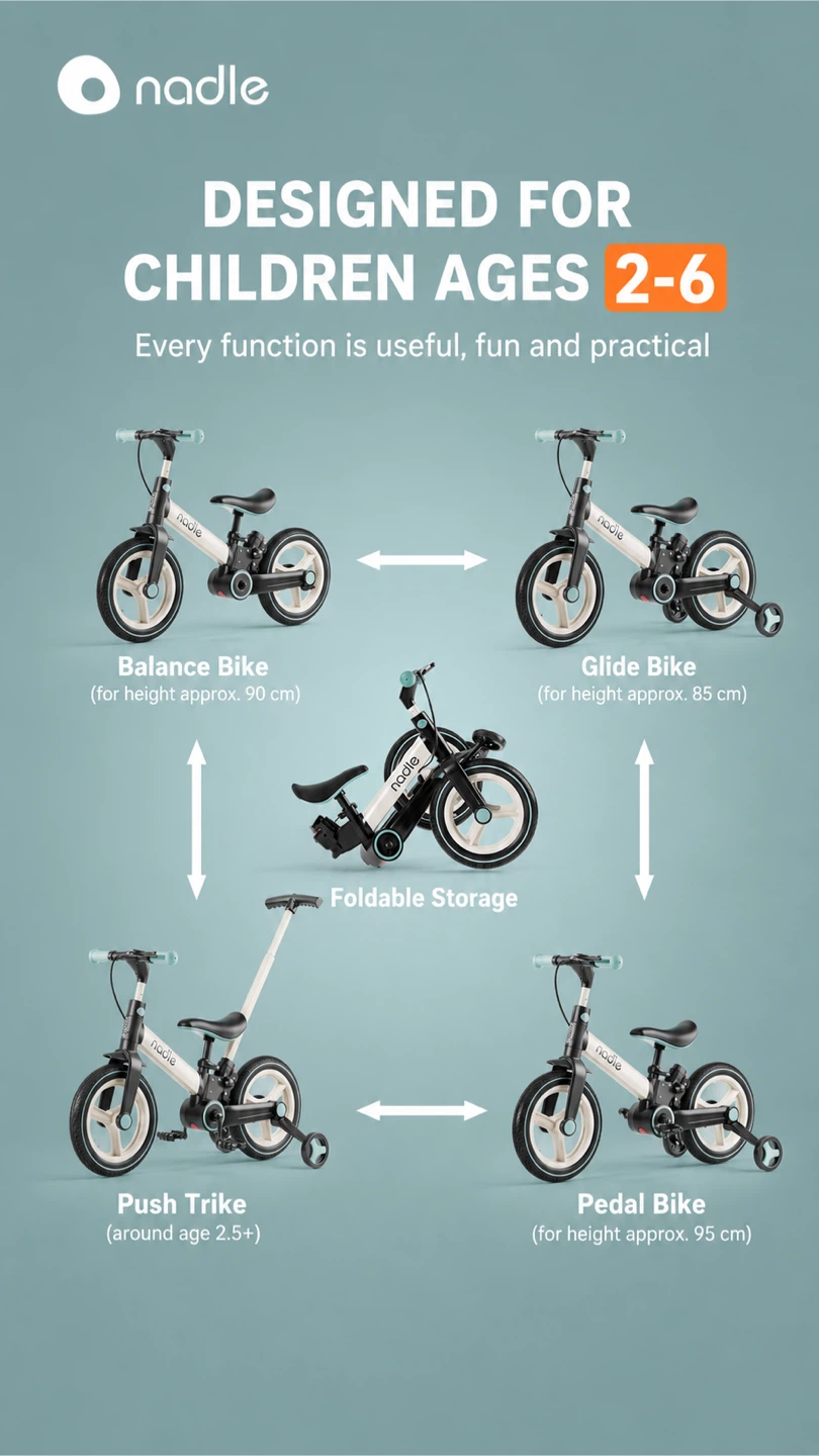 Nadle 5-in-1 Kids Balance Bike Trike - photo 5