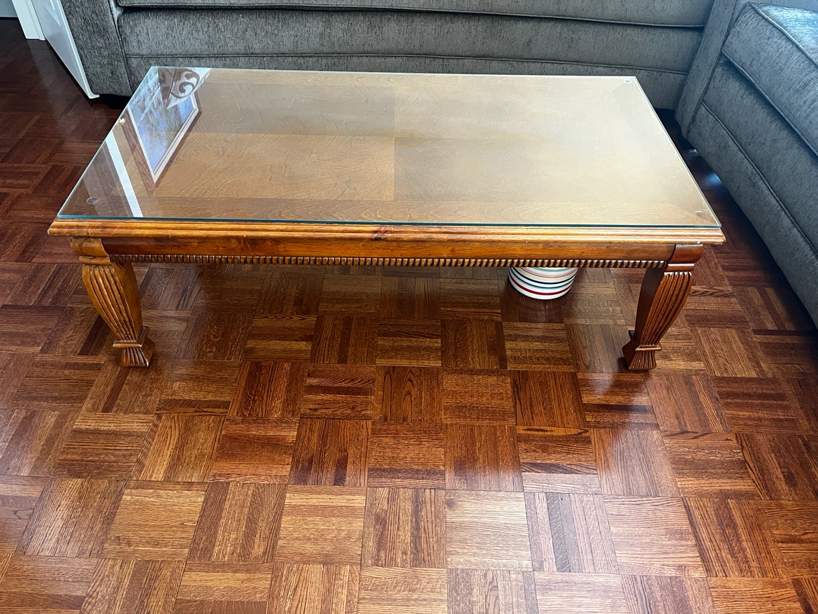 3 PC Wooden Coffee Table with Glass Top - photo 2