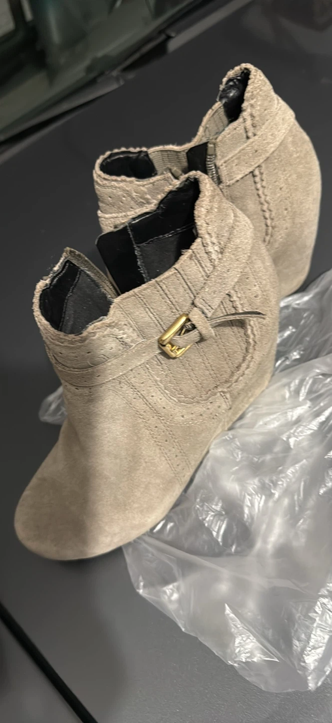 Women's Tan Suede Wedge Ankle Boots - photo 4