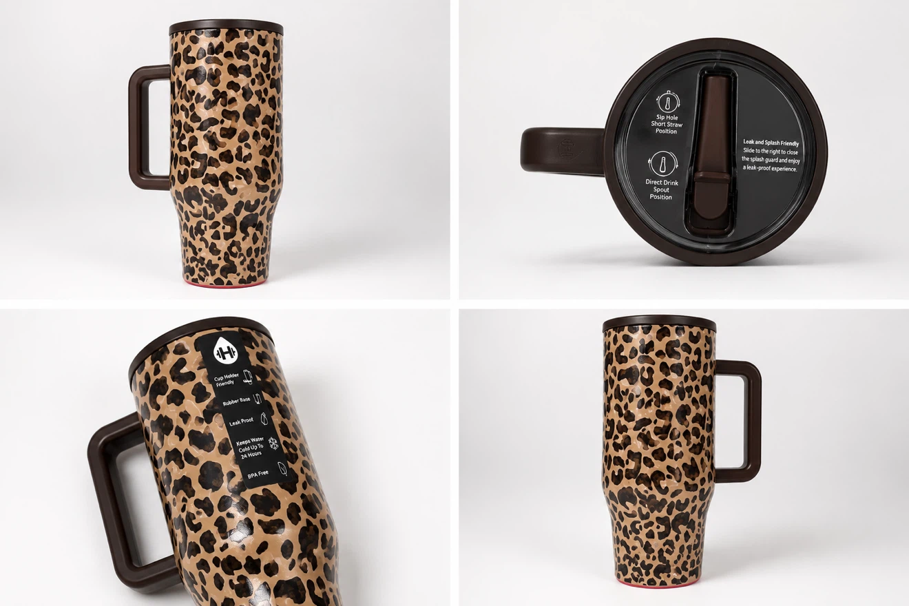Hydro jug Leopard Print Tumbler with Handle